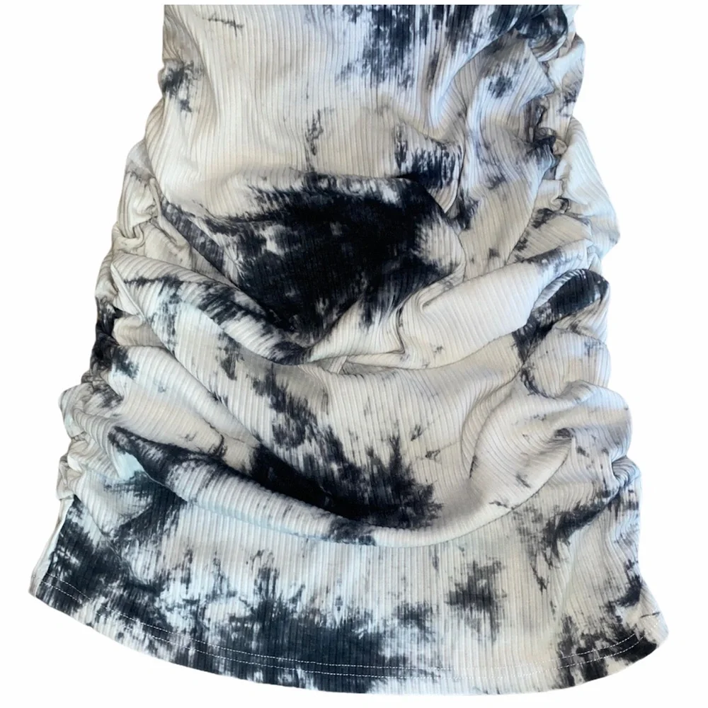SHEIN Black White Tie Dye Ruched Side Tank Dress sz M
